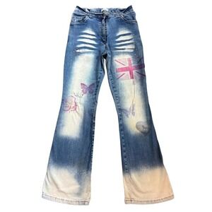 Vintage Y2K low rise Butterfly Flare Jeans Medium fairycore jeans